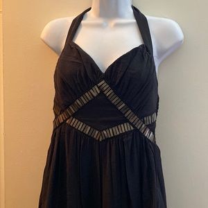 Black halter dress with metallic beaded accent